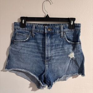 Lee Distressed High-Waist Denim Cutoff Shorts in Blue